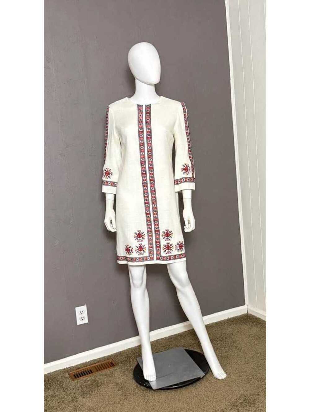 1960's Boho Cross Stitch Embroidered Folk Dress M-L Handmade Minidress